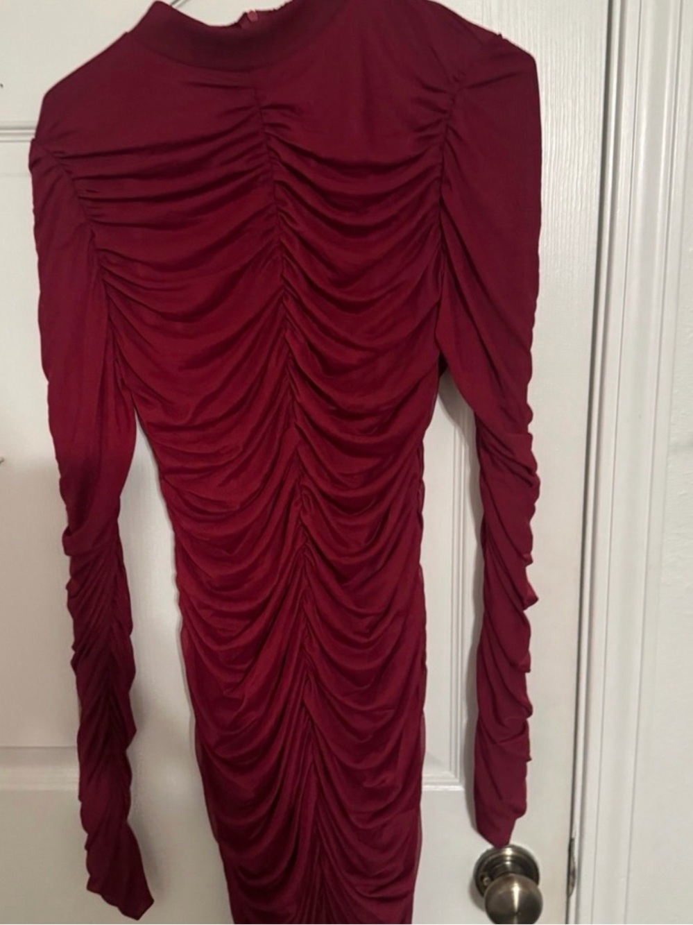 Fashion Nova Paparazzi Ruched Midi Dress in Burgundy - Picture 3 of 3